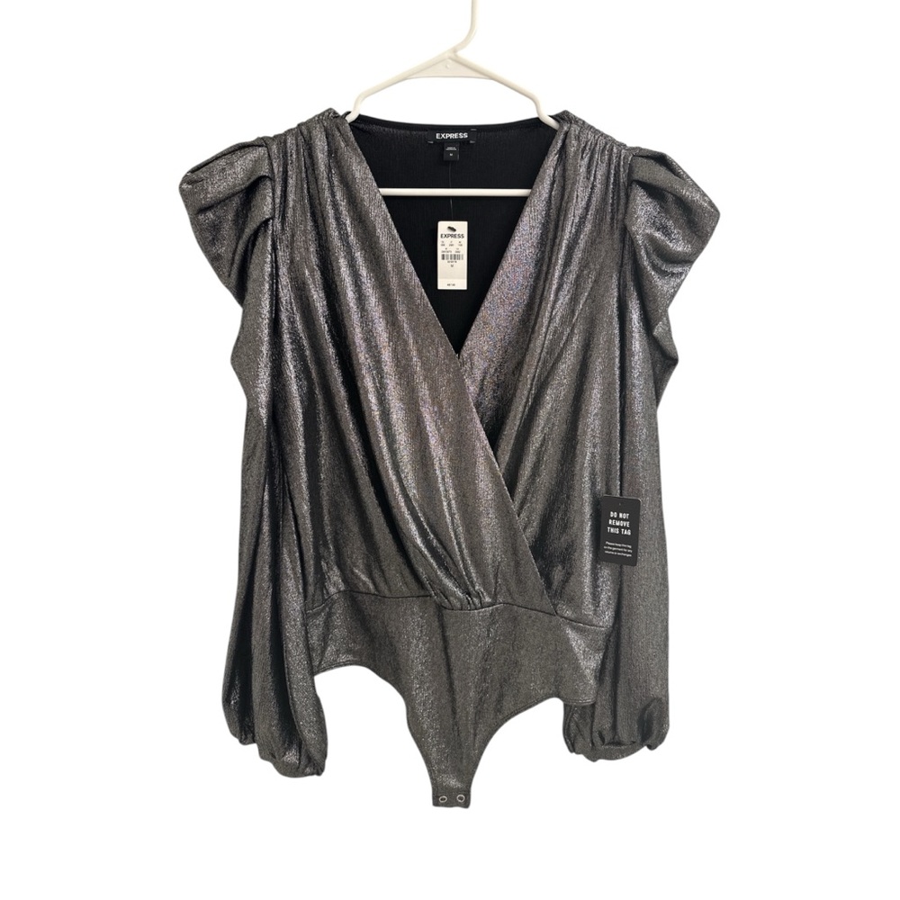 Express Metallic Silver Bodysuit